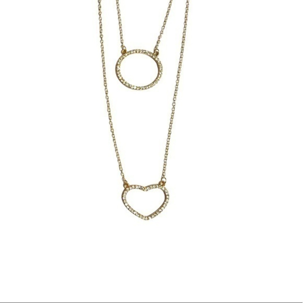 Circle‎ and heart double gold tone layered necklace